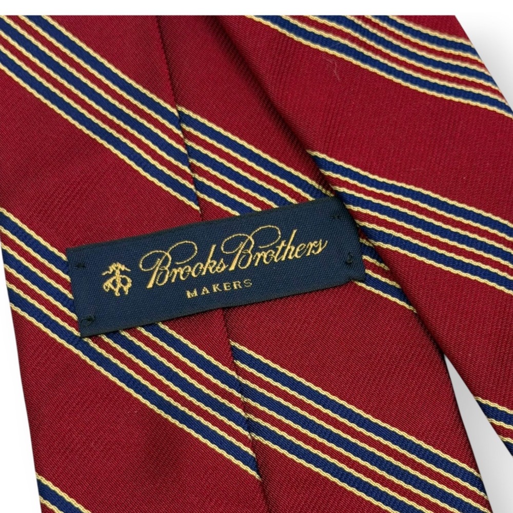 Brooks Brothers Makers Silk Striped Tie Dark Red Blue Gold Classic Office Preppy